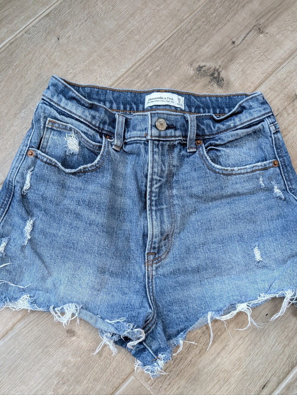 Abercrombie & Fitch High-Rise Distressed Denim Shorts - Blue